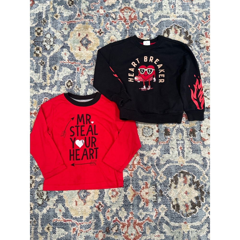 Valentines Shirts Boys 3T Black Red Heart Graphic